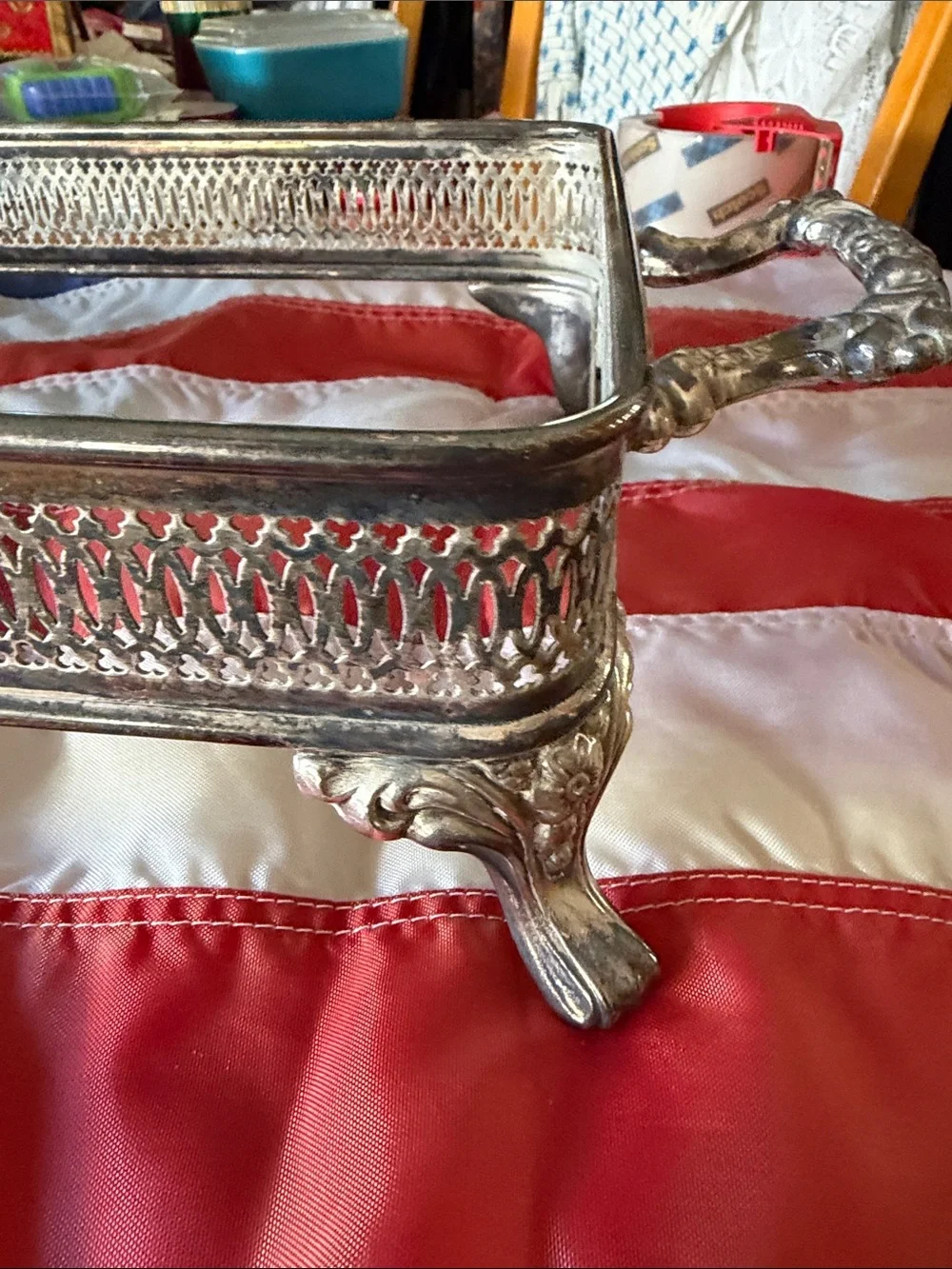 Vintage Silver Metal Footed Trinket Tray